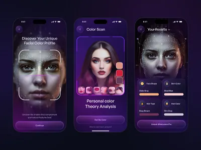 AI Color Analysis App — UI/UX Design ai ai app design ai color app app design artificial intelligence color analysis color app color detective color picker app fucturestic app minimal design mobile app mobile app ui mobile ux