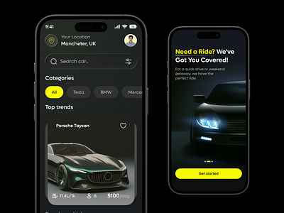 Car Rental Mobile App – UI/UX android app app concept booking app car app car rental clean ui dark mode ui futuristic design ios app minimal design mobile app design mobile ui modern ui rental app ride app transport app travel app uiux design ux design vehicle app