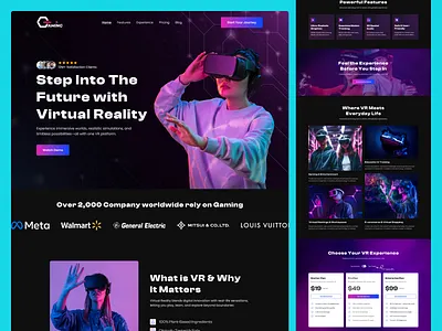 Virtual Reality Website Design dark website futuristic website design landing page metaverse landing page product design ui design ux design virtual reality landing page vr landing page vr website web design website design