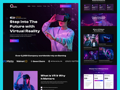 Virtual Reality Website Design dark website futuristic website design landing page metaverse landing page product design ui design ux design virtual reality landing page vr landing page vr website web design website design