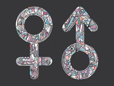Male and female gender symbols design drawing illustration vector