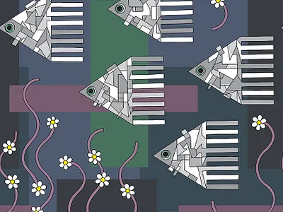 Fish seamless pattern abstract drawing fabric fish pattern seamless textile vector