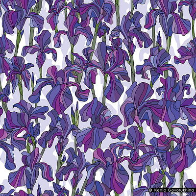 Irises flowers seamless patterns abstract design drawing fabric floral irises flowers pattern seamless textile vector
