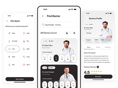 Medical Mobile App - Doctor Search Flow app app design app interfaces app screen design doctor app doctor app ui doctor finder app ios app mobile mobile app mobile app design mobile application mobile ui product design ui ux