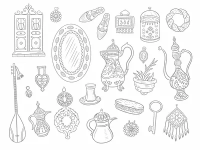 Turkish Journey — Line Art Illustrations cute illustration digital illustration graphic design illustration line line illustration line illustrations postcard postcard design turkey turkey illustration