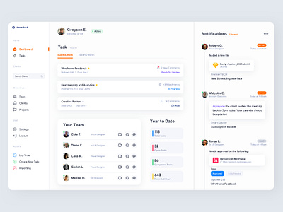 Task / Project Management Dashboard - Concept admin agency creative dashboard desktop left side menu notifications product sidebar team user experience design user interface design web app