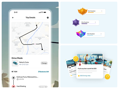 Gamified Driving App - UI/UX Design ai ai design ai images dashboard driver gamification dashboard driver rewards app gamification illustrations leaderboard challenges mobile application modern design rewards rewards ui ui ui design ux