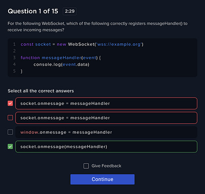 Coding Quiz UI for Geecko Skills code coding quiz coding test dark poll programming ui user interface