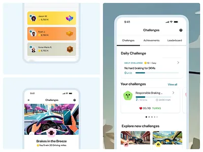 Gamified Driving App - UI/UX Design ai design ai images dashboard driver gamification dashboard driver rewards app gamification gamified application illustrations leaderboard challenges mobile application modern design rewards rewards ui ui design