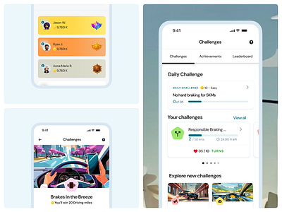Gamified Driving App - UI/UX Design ai design ai images dashboard driver gamification dashboard driver rewards app gamification gamified application illustrations leaderboard challenges mobile application modern design rewards rewards ui ui design