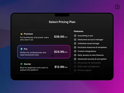 Pricing Plan Concept for SAAS component graphic design landing page minimalism pay payment plan price pricing cards pricing page pricing plan pricing table pricing ui design saas plans subscription typography ui ui design ui library ux