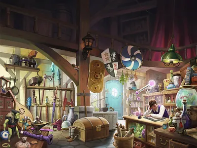 Lucky Magic Shop book characters cover digital painting fantasy illustration whimsical