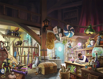 Lucky Magic Shop book characters cover digital painting fantasy illustration whimsical