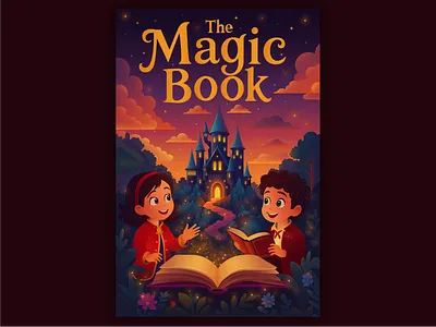 The Magic Book adobeillustrator book castle character colors cover illustration illustrator magic purple vector
