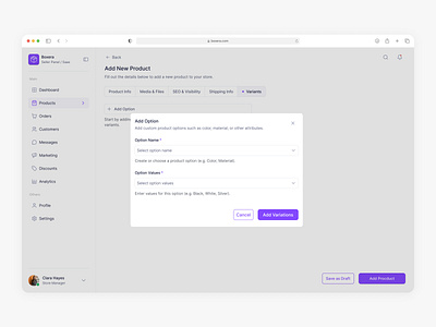 Add New Product, Add Option dashboard design input marketplace saas seller panel typography ui ux