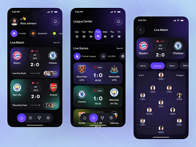 Football Sports Mobile App UI Design | Modern Sports App Concept app concept app design football football app football ui ios live score app match tracker app mobile mobile app modern mobile app sports sports app sports club app sports mobile app