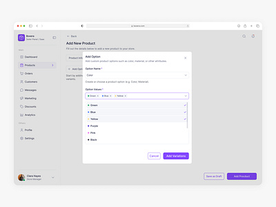 Add New Product, Add Option dashboard design input marketplace saas seller panel typography ui ux