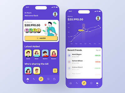 Bill Split - Mobile App app bill pay design filllo filllodesign finance finance business financial app fintech ios app mobile mobile ui money management payment split split payment ui ui design uidesign ux