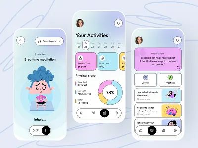 Mindfulness & Wellbeing App app app design design health healthcare mental health mental health app mental illness mentalhealth mobile mobile app ui ux