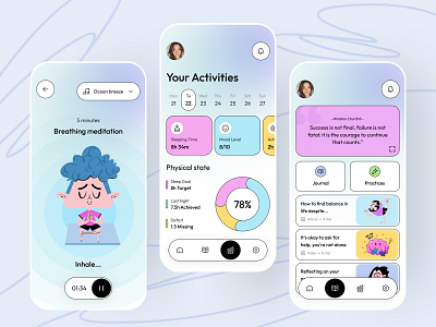 Mindfulness & Wellbeing App app app design design health healthcare mental health mental health app mental illness mentalhealth mobile mobile app ui ux