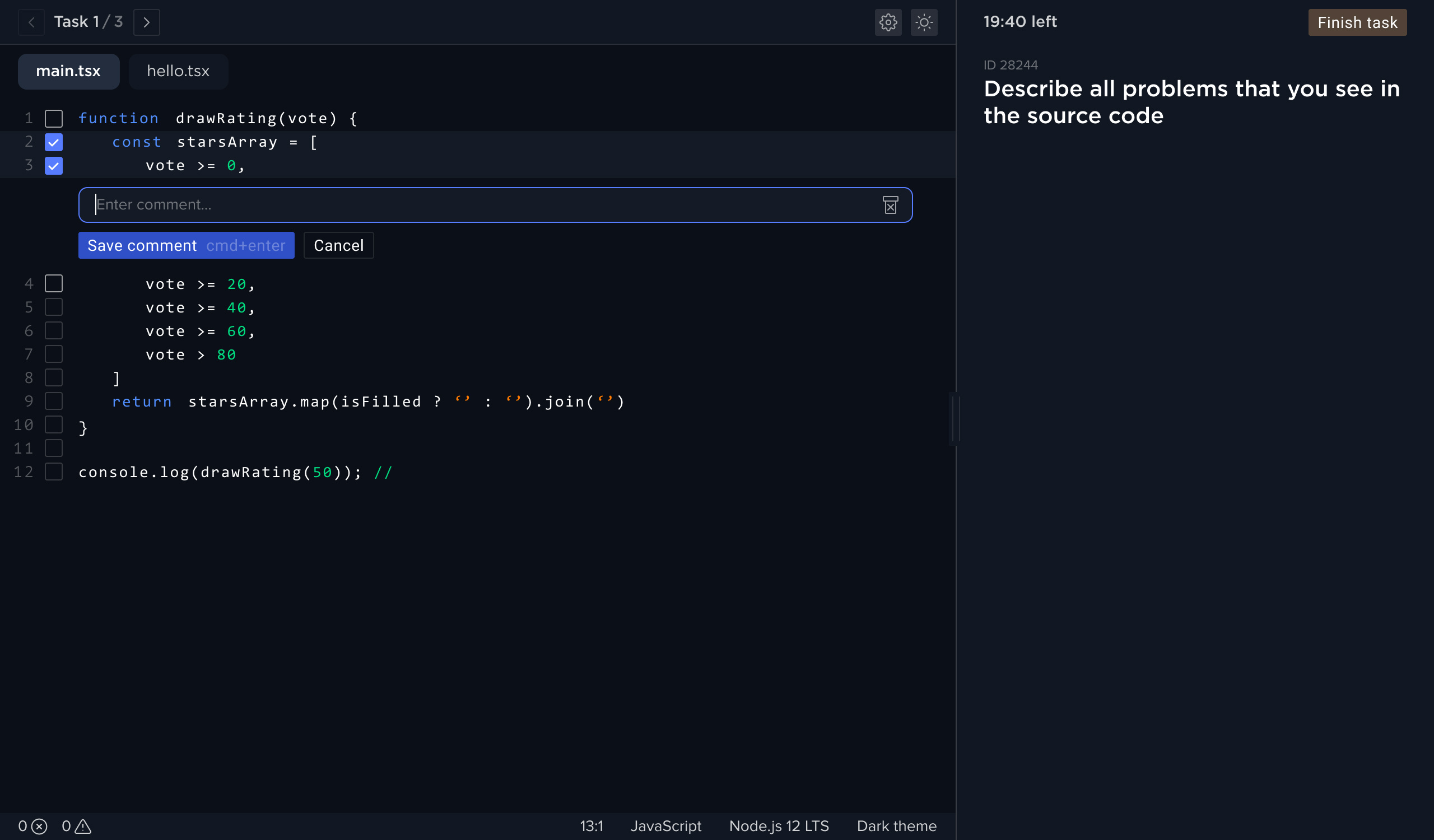 Code review test checkbox code code review coding task comment test