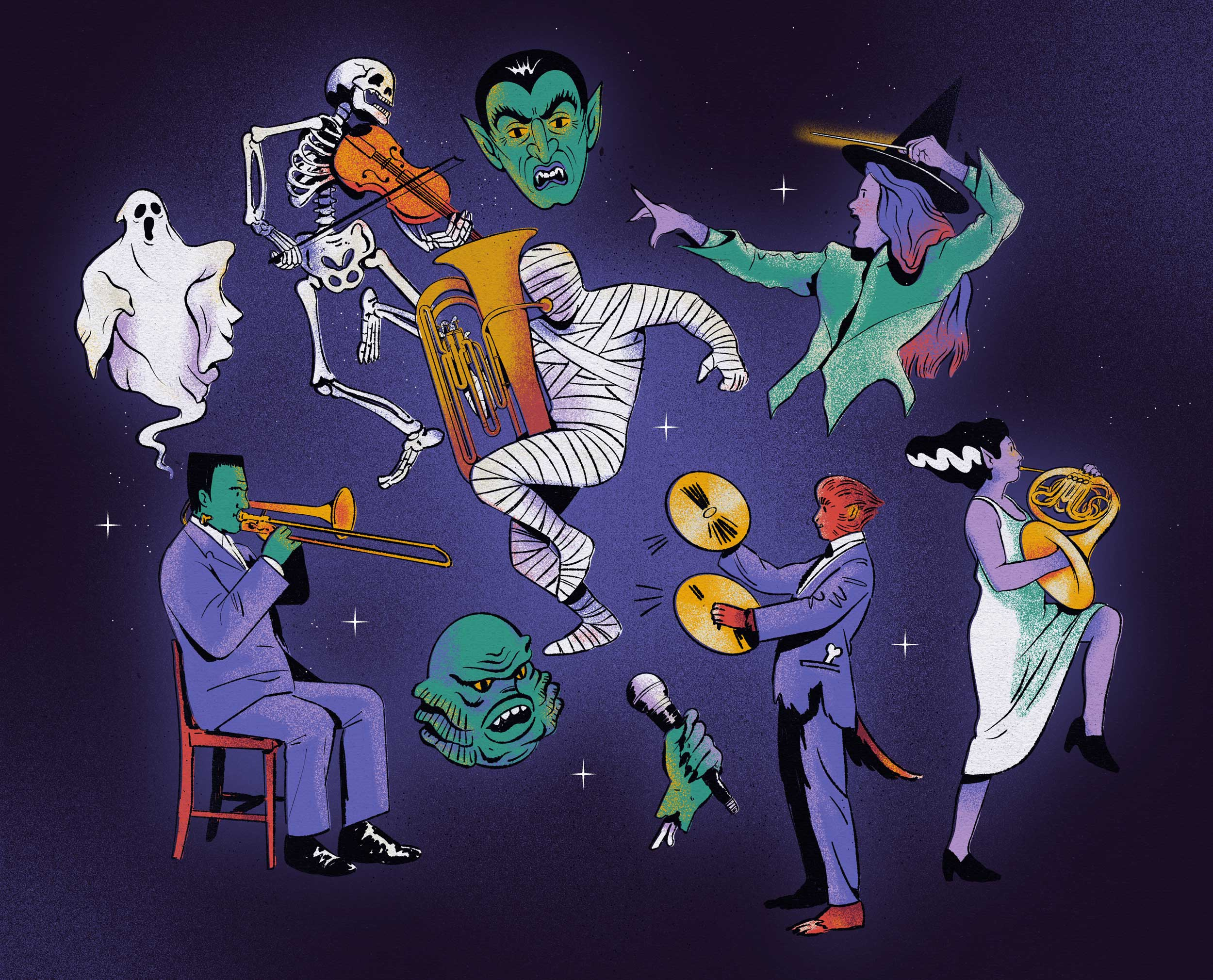 Monster mixtape with the NAC Orchestra fall halloween illustration monster monsters orchestra procreate spooky texture