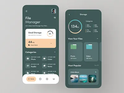 File Manager App UI card cloud dashboard design document file app file manager folder home screen ios minimal app mobile ui modern app organize stats storage ui ux