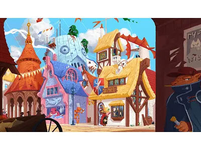 Every quest begins with a spark adobe adventure brush characterdesign clouds illustration magic muti photoshop sneakpeak texture village wacomgallery wizard