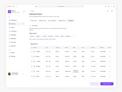 Add New Product, Add Option dashboard design input marketplace saas seller panel typography ui ux