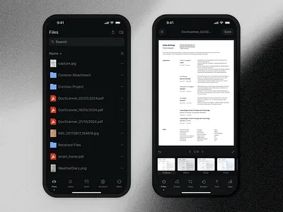 Files & filter — Docscan android app clean dark dark mode dark theme design document document editor editor file manager files filters inspiration ios minimal startup ui ux