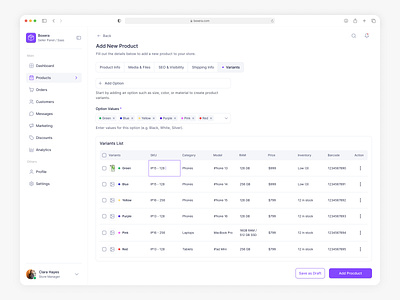 Add New Product, Add Option - Edit dashboard design input logo marketplace saas seller panel typography ui ux