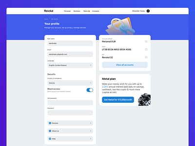 Daily UI (Day 6) - User Profile for Revolut daily ui day 6 revolut ui web