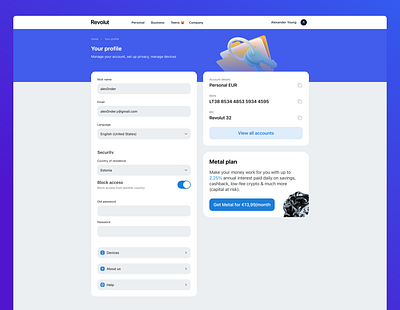 Daily UI (Day 6) - User Profile for Revolut daily ui day 6 revolut ui web