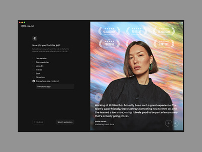 Job application — Untitled UI dark mode form job application job form testimonial