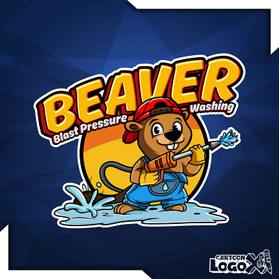 Beaver Pressure Washing Cartoon Logo Design custom business logo design