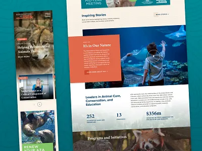 AZA Home Page Redesign animals conservation homepage nature photography stats ui website