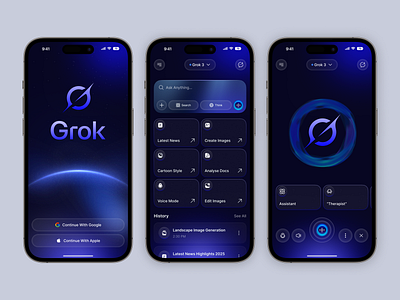 Grok AI mobile App Redesign ai ai assistant app ai chatbot ai mobile app ai voice app design chatbot mobile mobile app smart ai smart assistant speech to text app voice app ui voice assistant ui voice recognition