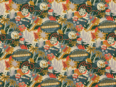 Survivor Repeat Pattern adventure design handmade illustration knife outdoor palm pattern plant repeat pattern show skull survivor television texture torch tree tv