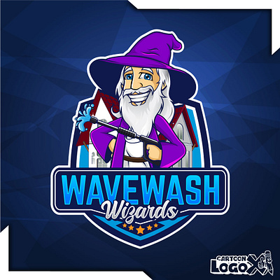 WaveWash Wizards Cartoon Pressure Washing Logo unique mascot logo