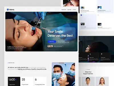 Veloria - Dental Landing Page booking care clean clinic cosmetology dental dental landing page dental website dentistry design doctor figma framer hospital landing page minimalist modern product design teeth ui