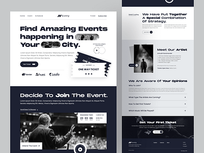 Evnty - Events Website black clean concert event website events events booking evnty landing page meeting minimal music popular ticket ticket booking trendy design ui uiux ux web design website