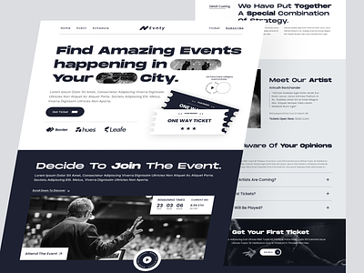 Evnty - Events Website black clean concert event website events events booking evnty landing page meeting minimal music popular ticket ticket booking trendy design ui uiux ux web design website