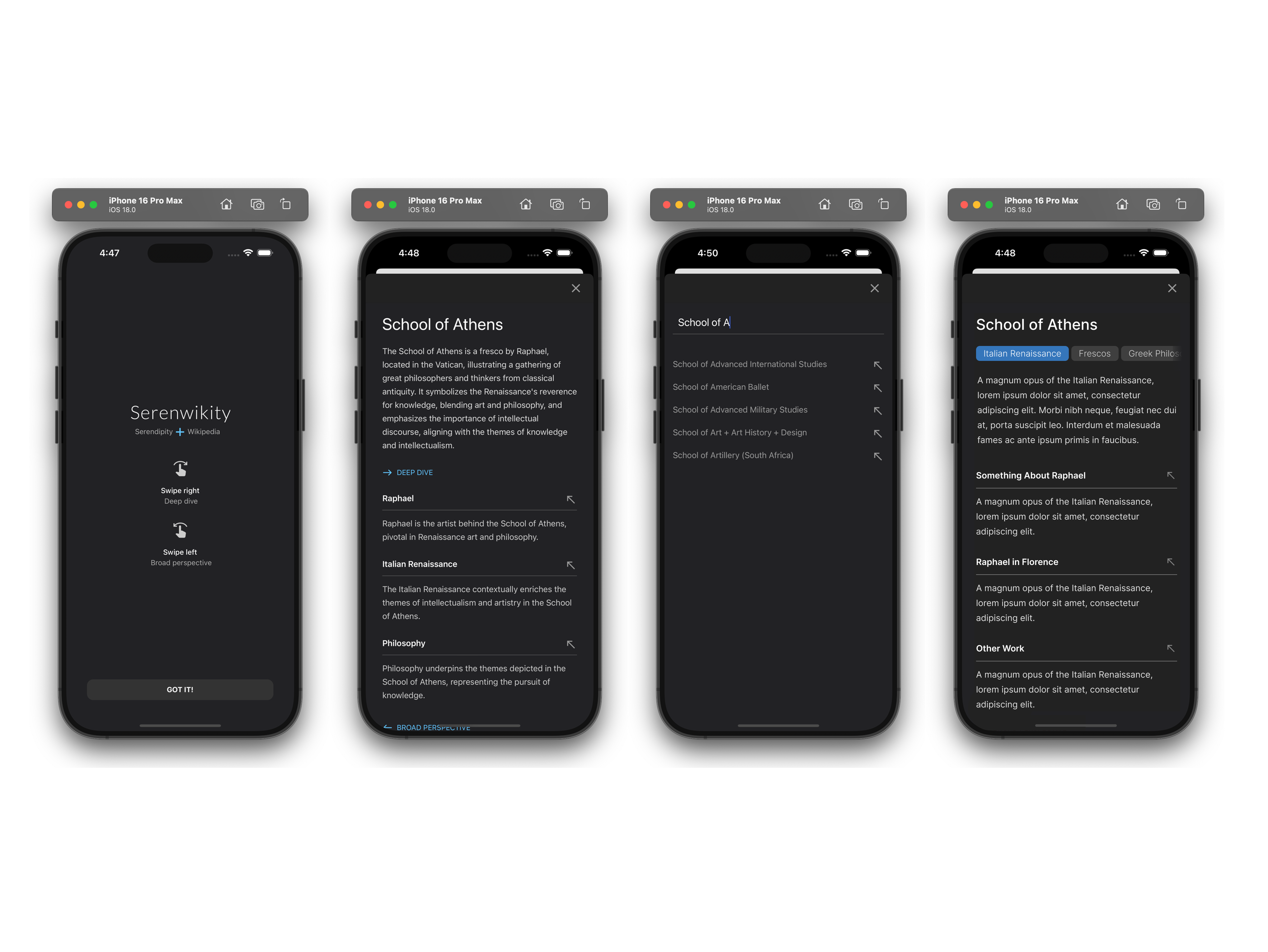 AI-Augmented Wikipedia Browser ai graphic design mobile prototyping reactnative typeography ui