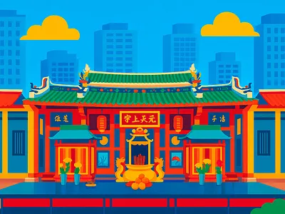 Johor Bahru Old Chinese Temple branding design illustration ui visual