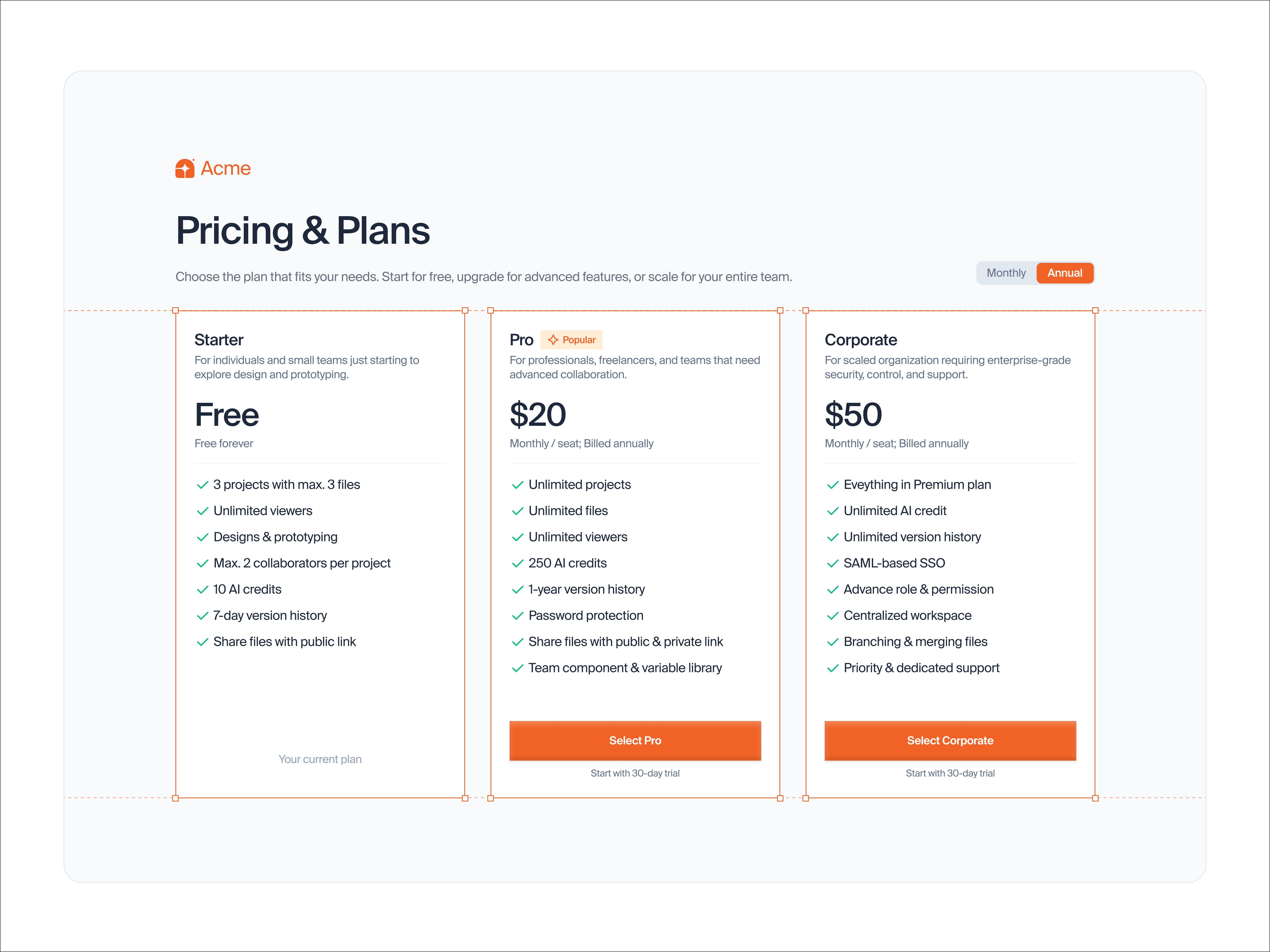 Pricing & Plans - SaaS Design Tools figma landing page plan price pricing saas ui