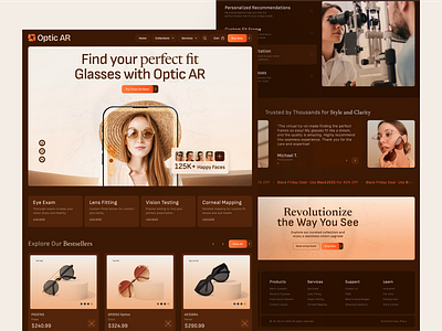 Eyewear Landing Page Design branding design ecommerce landing page eyewear hero section eyewear landing page eyewear store fashion landing page glasses graphic design illustration landing page logo luxury eyewear optic website product landing page ui ui ux web design website design wingly