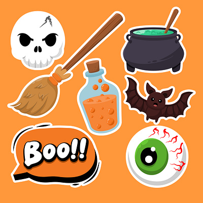 Cute illustration of halloween elements stickers clip art cute elements flat graphic design halloween illustration illustrations mascot spooky stickers