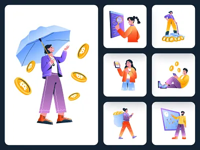 Cryptocurrency Illustrations Art Set bitcoin blockchain coin crypto cryptocurrency currency design digital ethereum finance illustration investment market money nft technology token trading vector wallet