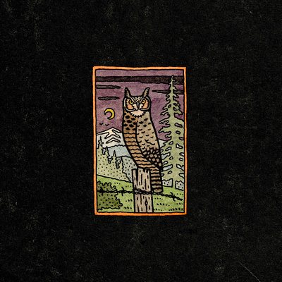 Great Horned Owl birds editorial folk folkart illustration narrative nature outdoors owl pen and ink pen drawing watercolor