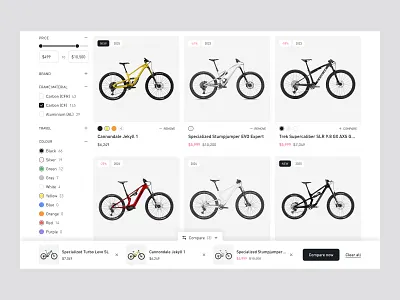 Velomotion – Bike Store (Product Comparison) – Online Store bike card color compare design ecommerce figma filter grid price product remove shop store tag ui ux web